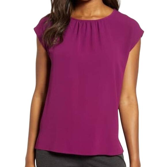 Vince Camuto Plum/Purple Gathered Neck Mixed Media Knit Back Top - SIZE MEDIUM - Picture 2 of 8